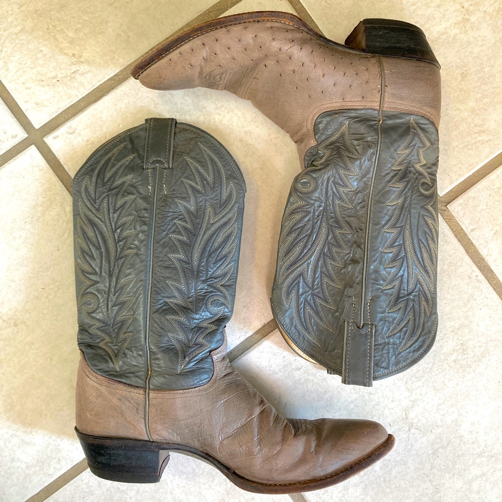 Vintage Justin 8939 Cowboy Boots - Ostrich Leather Gray Boots - Men’s 10.5